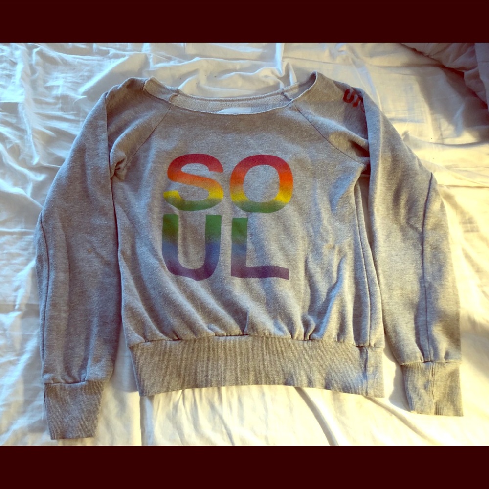 SoulCycle off the shoulder sweatshirt